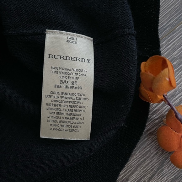 Burberry Check Detail Merino Wool Crew Neck Sweater - Picture 6 of 8